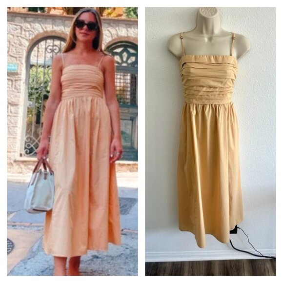Abercrombie Fitch Sz S Peach Cotton Poplin Emerson Midi Dress Strapless Smocked - Picture 1 of 10